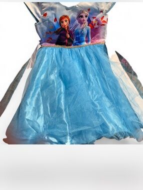Frozen Inspired Blue Girls' Costume Dress with Printed Bodice